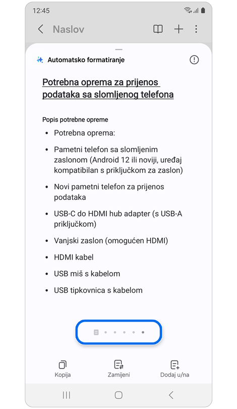 Bilješka se automatski formatirala s podebljanim zaglavljima