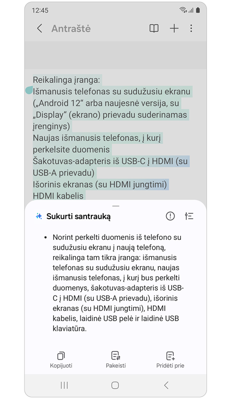 Iškylantysis langas su pastabos santrauka