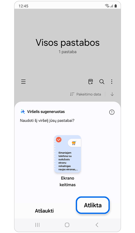 Iškylantysis langas, kuriame prašoma pritaikyti rekomenduojamą viršelį.