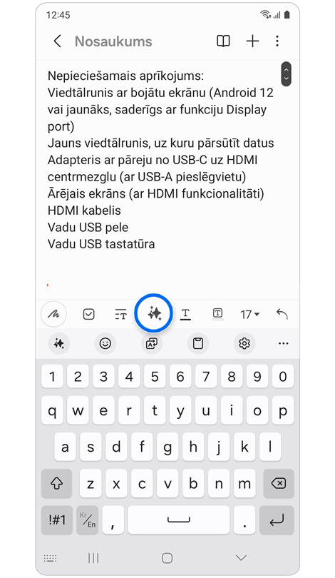 Ierakstīta piezīme lietotnē Samsung Notes