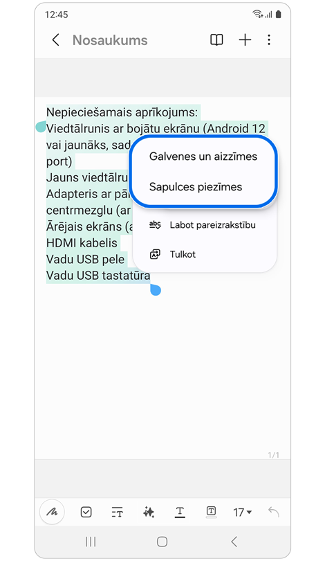 Sekundārais uznirstošais logs ar automātiskās formatēšanas opcijām