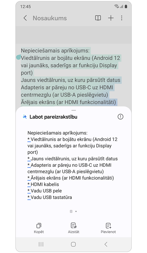 Uznirstošais logs, kurā redzami veiktie labojumi