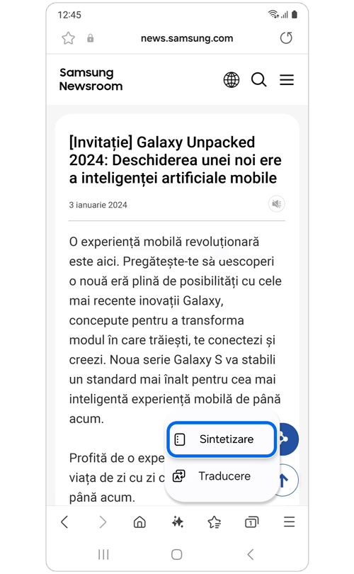 Articol din Știri Samsung cu opțiuni de Asistență la navigare.