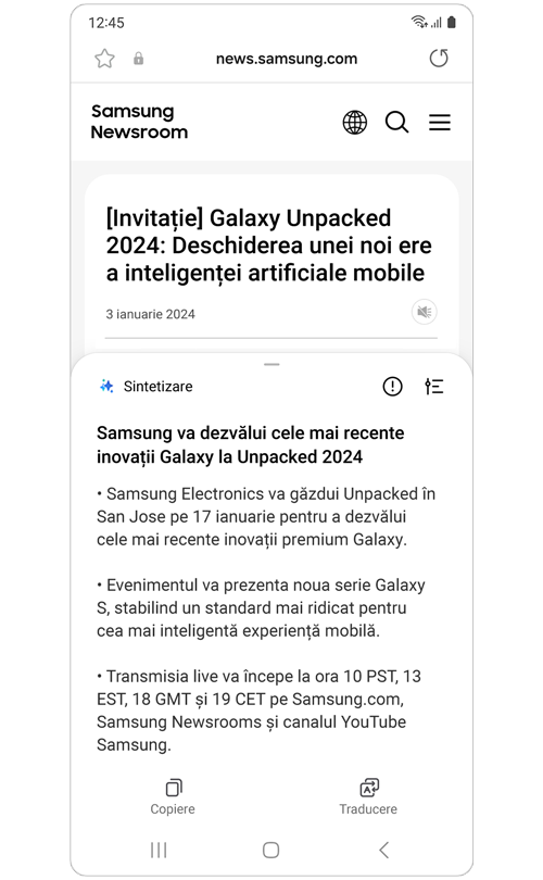 Sintetizare pe aliniate a unui articol din Știri Samsung