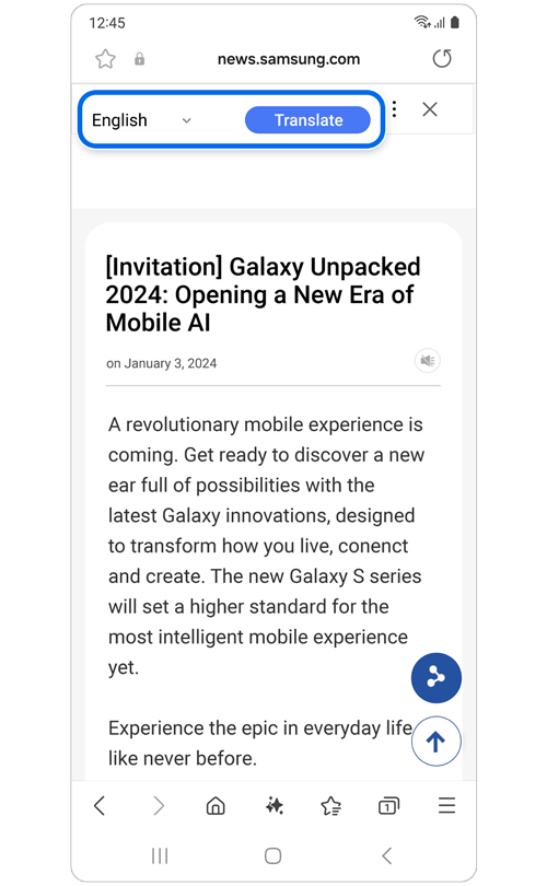 Drop down list of languages to translate the article into.