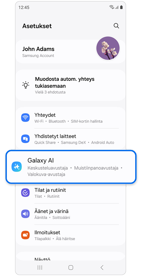 Asetukset-kotinäyttö