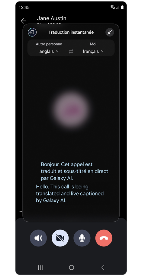 Exemple d’utilisation de la traduction en direct pendant un appel téléphonique