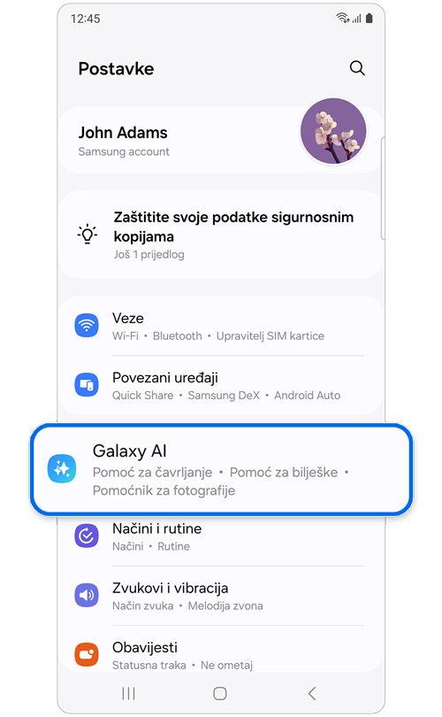 Početni zaslon Postavke