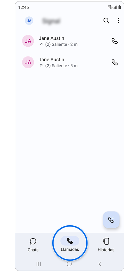 Pestaña de llamadas de aplicaciones de terceros