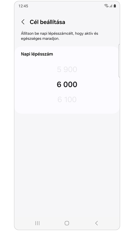 Képernyő beállítása napi lépés célkitűzéshez.