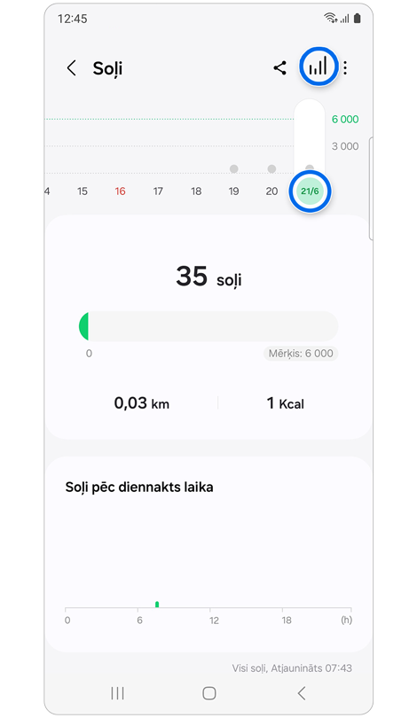 Samsung Health soļu skaitītājs.