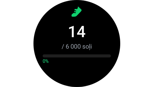 Ekrāns, kas parāda, cik soļu šodien ir veikti.