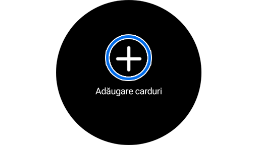 Ecranul Adăugare carduri pe un Galaxy Watch.