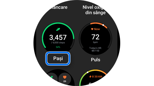 Ecranul cardului Pași.