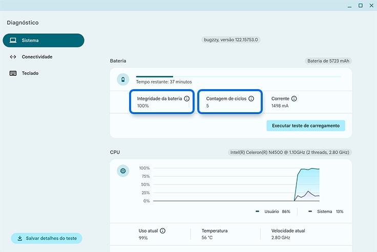 Aplicativo de diagnóstico do iniciador do Chromebook