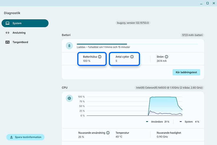 Diagnostik-app i Chromebooks startprogram