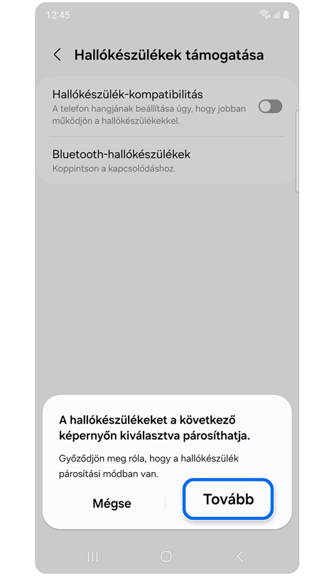 Hallókészülék párosítási utasítások előugró ablaka