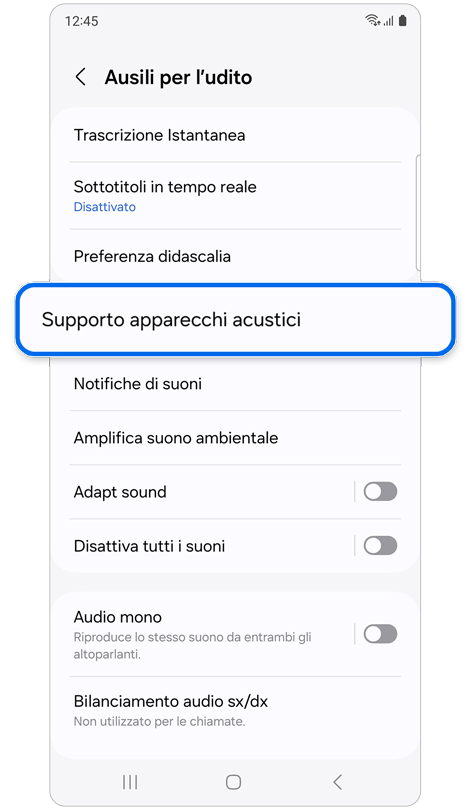 Funzionalità di Ausili per l'udito