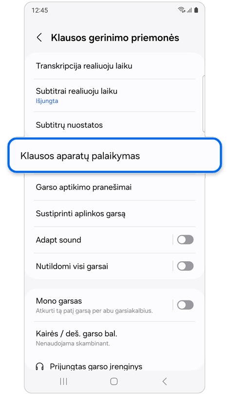 Klausos gerinimo funkcijos