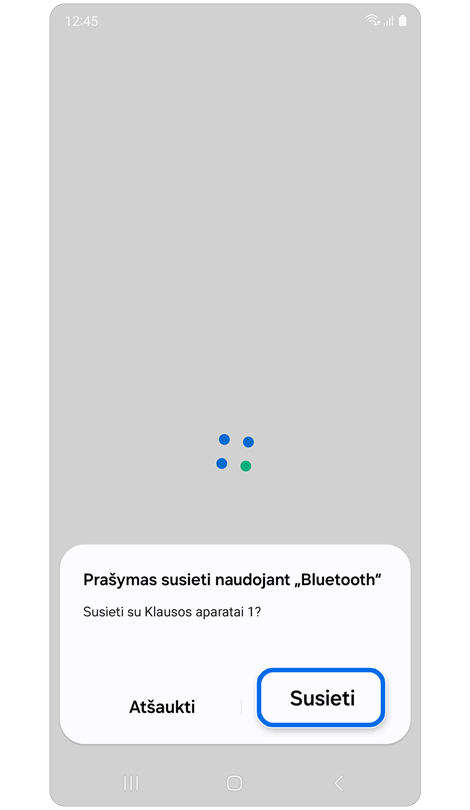 Iškylantysis langas „Prašymas susieti naudojant „Bluetooth“