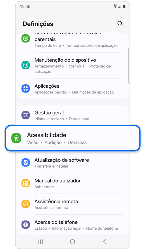 Ecrã inicial Definições