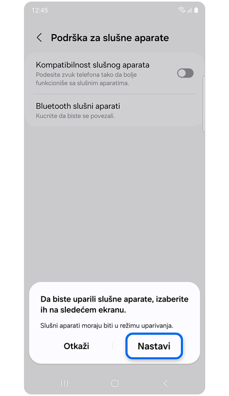 Iskačući prozor sa uputstvima za uparivanje slušnog aparata