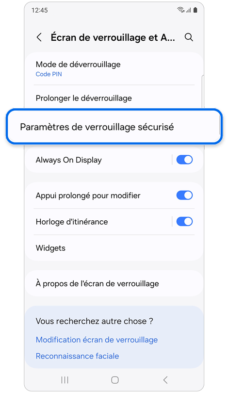 Écran du menu ‘Écran de verrouillage et AOD’