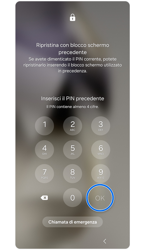 Tastierino numerico della schermata di blocco.