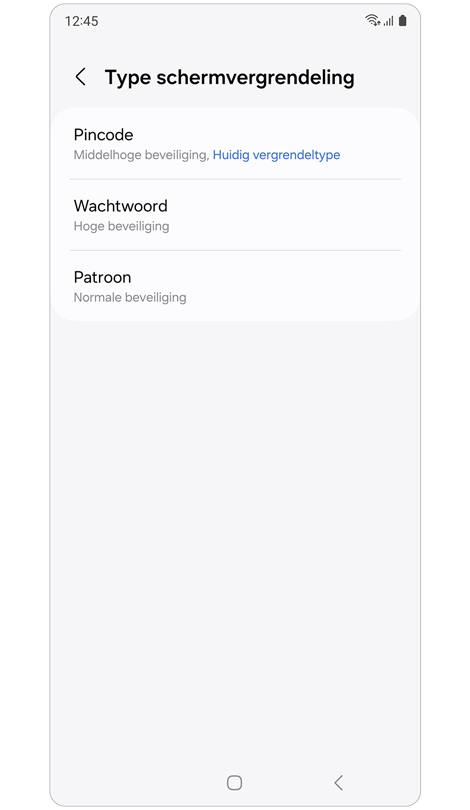 Lijst met typen schermvergrendeling.