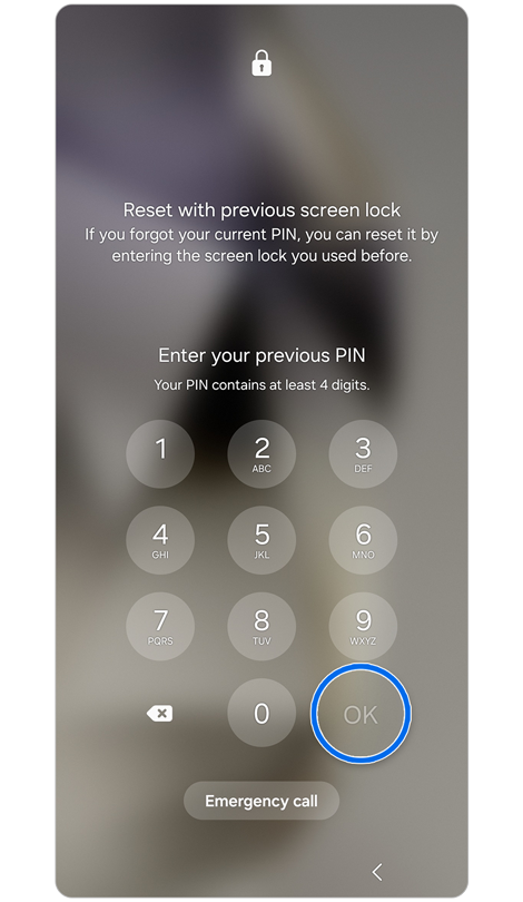Lock screen number keypad.