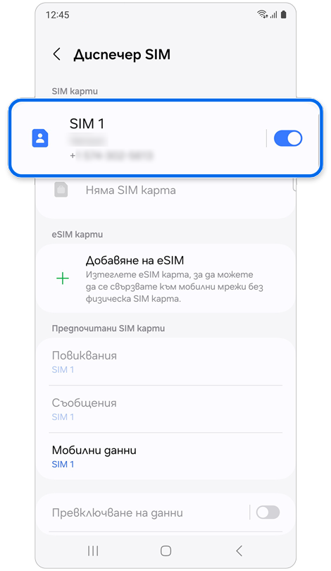 Екран на Диспечер SIM.