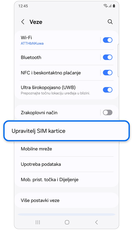 Povezivanja početni zaslon.