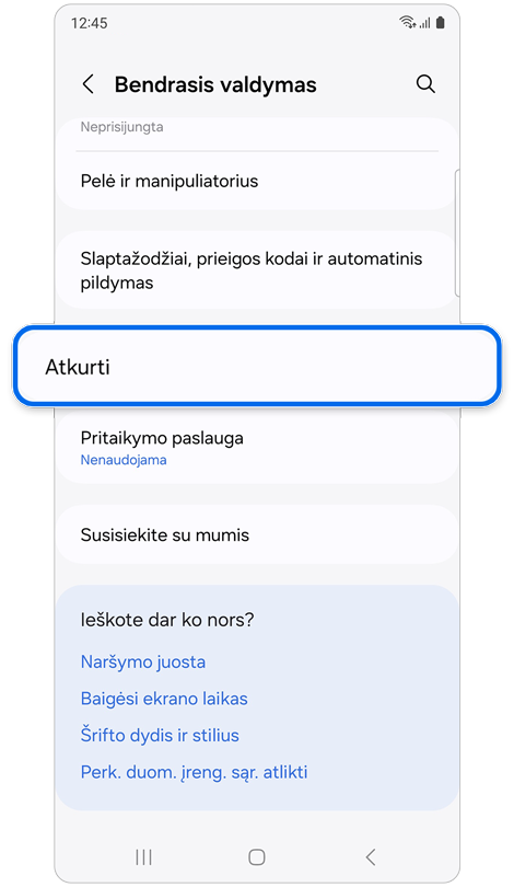 Bendrojo valdymo pradžios ekranas.