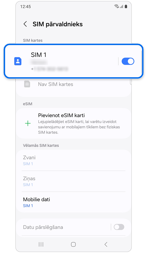 Ekrāns SIM pārvaldnieks.