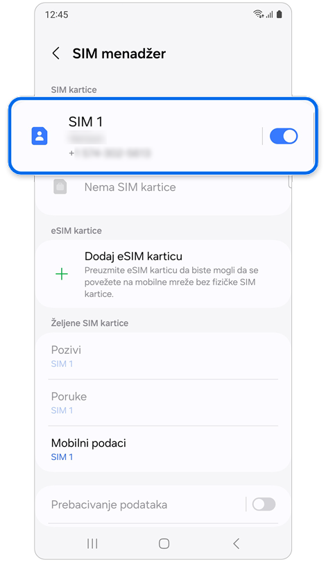 Ekran SIM menadžera.