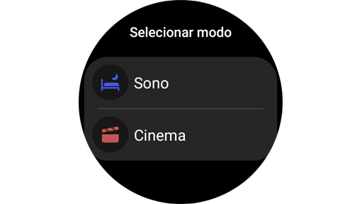 Tela de seleção de modo em um Galaxy Watch