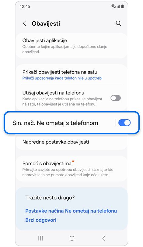 Obavijesti početni zaslon.