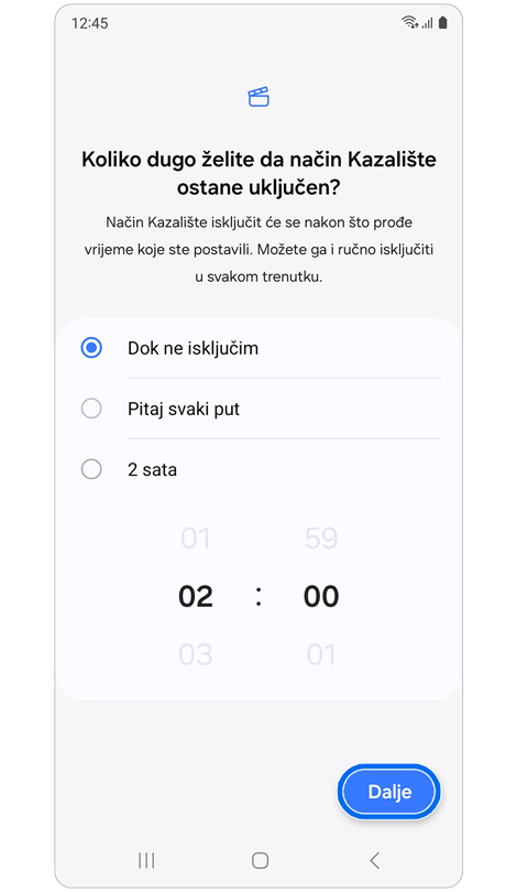 Trajanje opcija za Kazalište način.