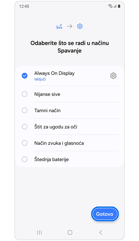 Opcije prilagodbe radnje za "način rada spavanja".