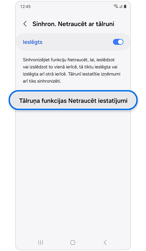 Ekrāns ar opciju sinhronizēt funkciju “Netraucēt” Galaxy Watch un telefonā.