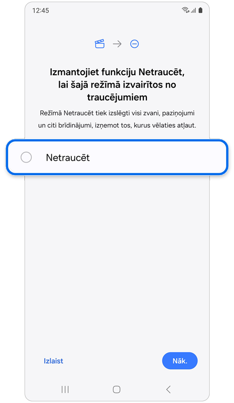 Ekrāns funkcijas “Netraucēt” aktivizēšanai.