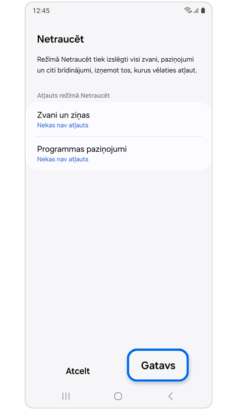Pielāgošanas iespējas funkcijai “Netraucēt” režīmā Teātris.
