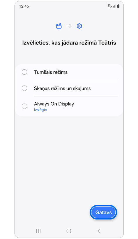 Režīma Teātris darbības pielāgošanas iespējas.