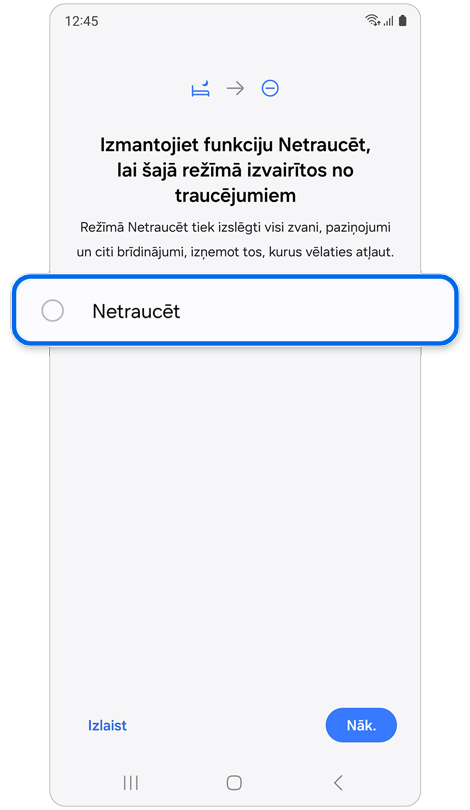 Ekrāns funkcijas “Netraucēt” aktivizēšanai.