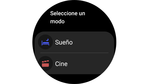Pantalla de selección de modo en un Galaxy Watch