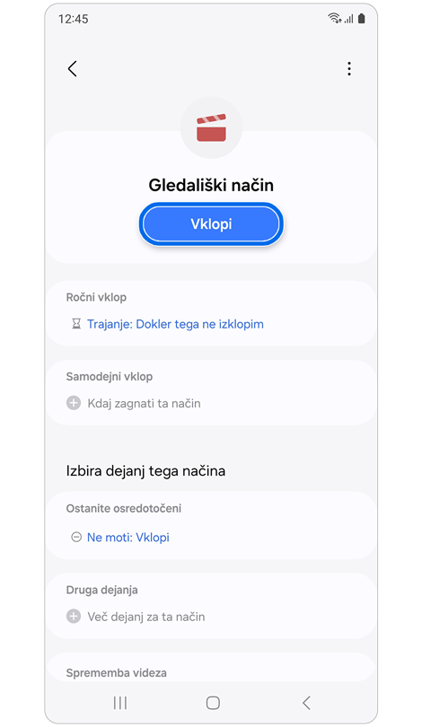 Domači zaslon načina Gledališki način.