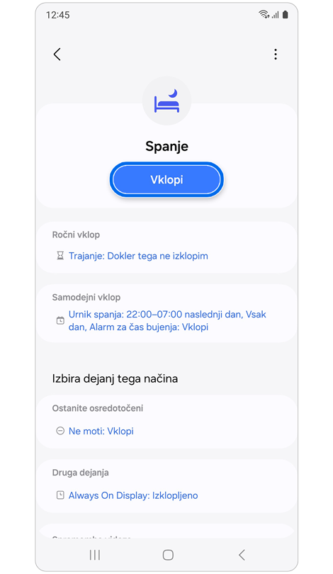 Domači zaslon načina Spanje.