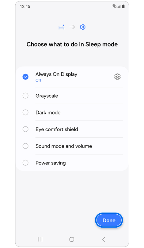 Action customization options for “Sleep mode”.