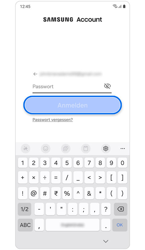 Anmeldeseite für Samsung Account