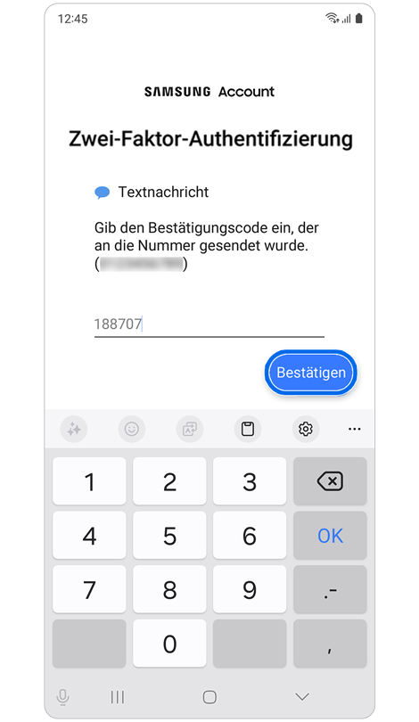 Eingabe des 2-Faktor-Bestätigungscodes